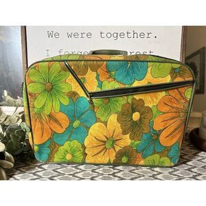 Vintage Retro Small Suitcase Carrying Case Trunk‎ Mid Century Floral Mod Hippie